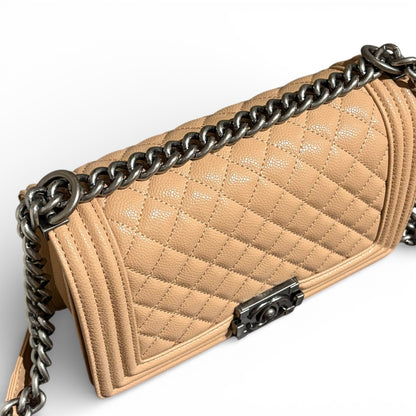 Beige & Silver Caviar Quilted Le Boy Bag | VIP/GWP