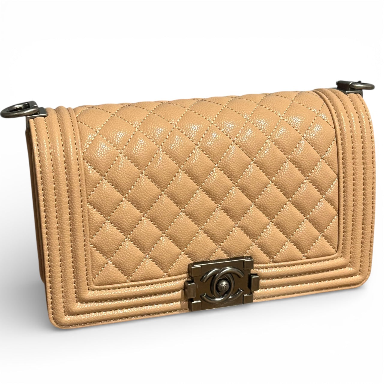 Beige & Silver Caviar Quilted Le Boy Bag | VIP/GWP