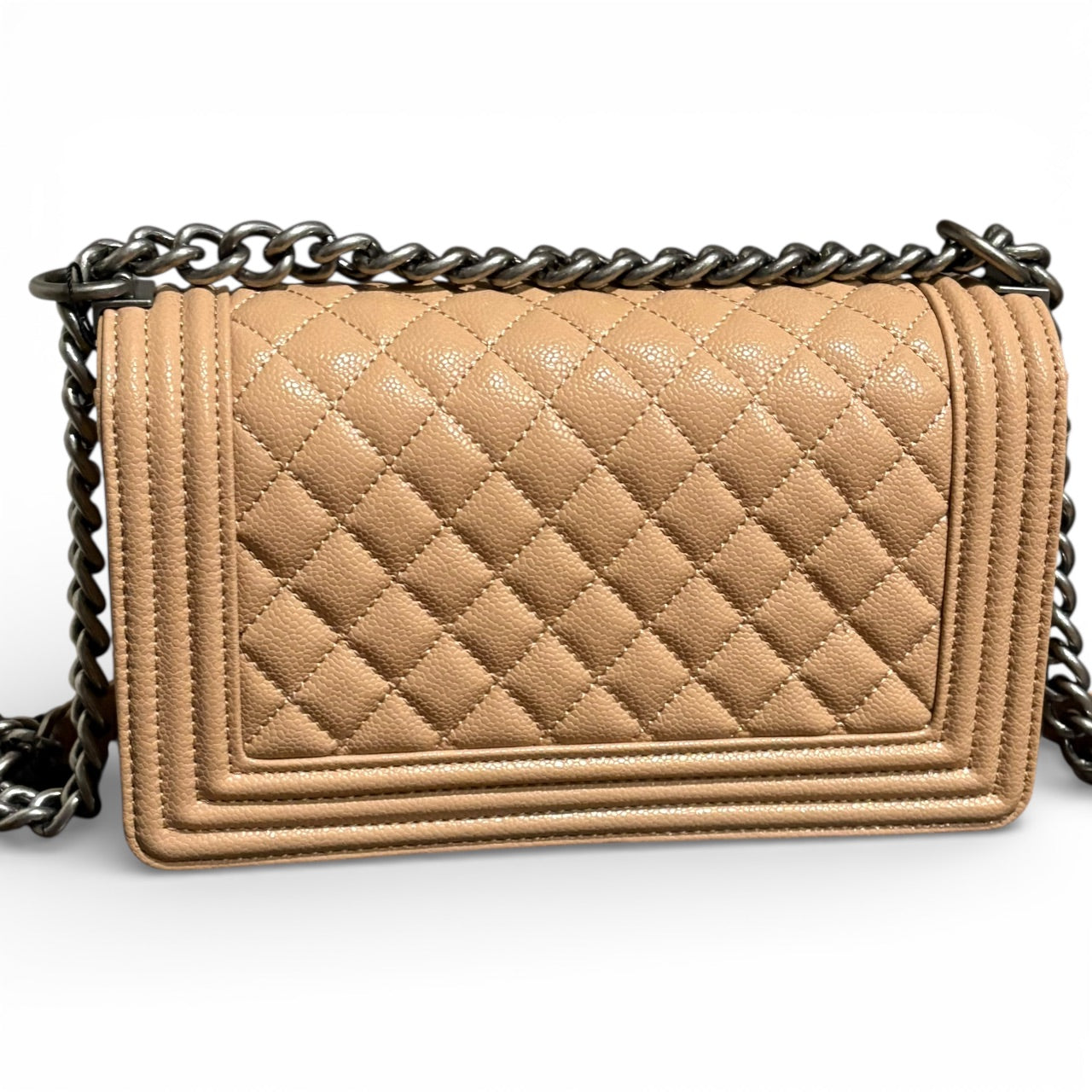 Beige & Silver Caviar Quilted Le Boy Bag | VIP/GWP