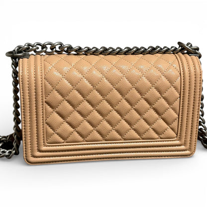 Beige & Silver Caviar Quilted Le Boy Bag | VIP/GWP