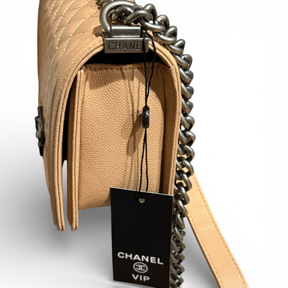 Beige & Silver Caviar Quilted Le Boy Bag | VIP/GWP