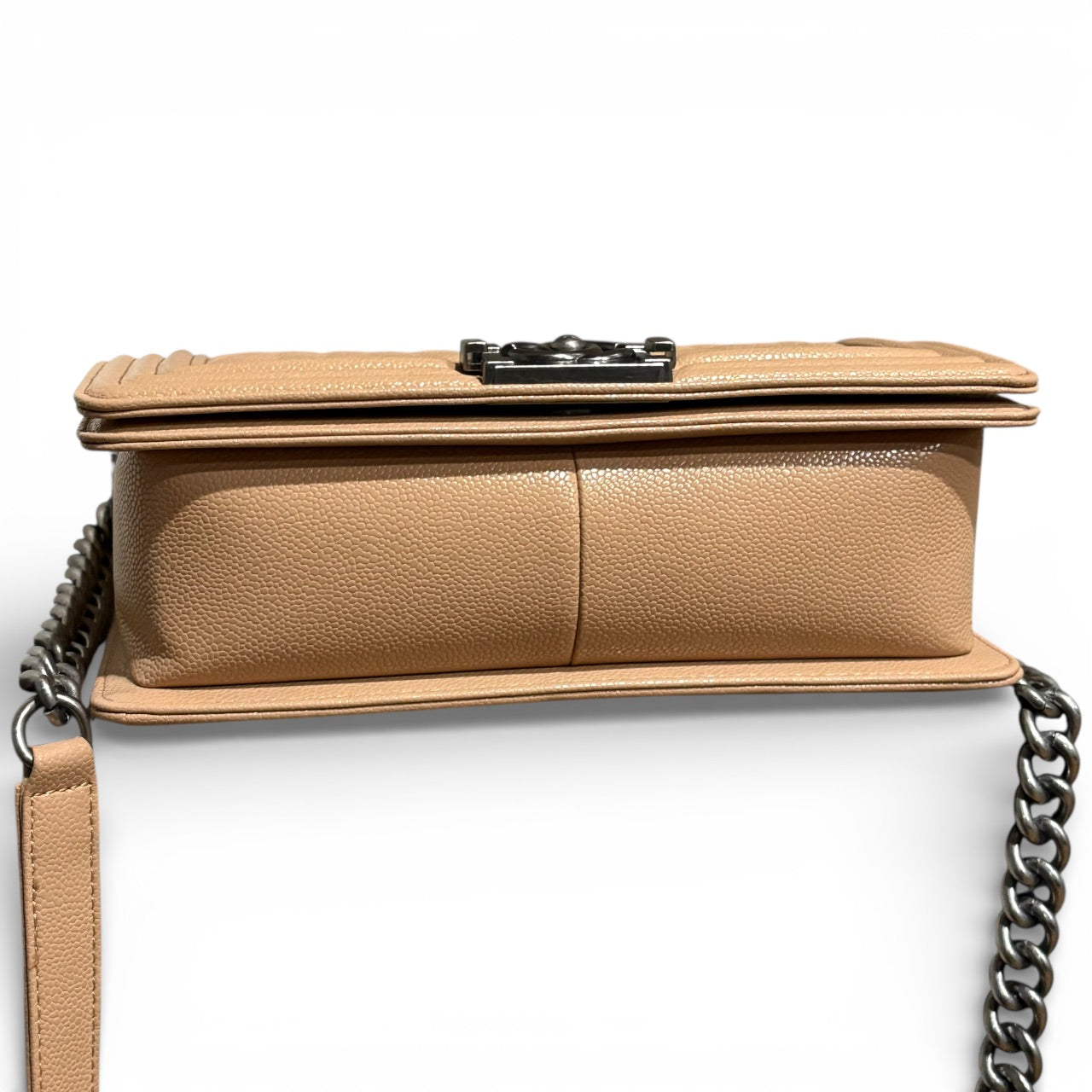 Beige & Silver Caviar Quilted Le Boy Bag | VIP/GWP