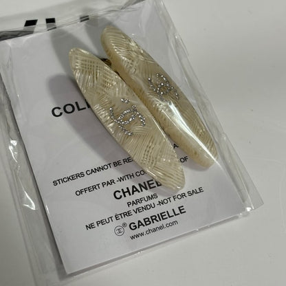 2Pc White Shimmer Rhinestone CC Long Oval Hair Clips | Beaute