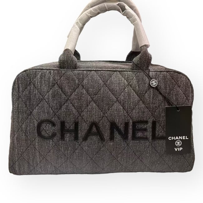 Black Denim Black Quilted Bowler Bag | VIP/GWP