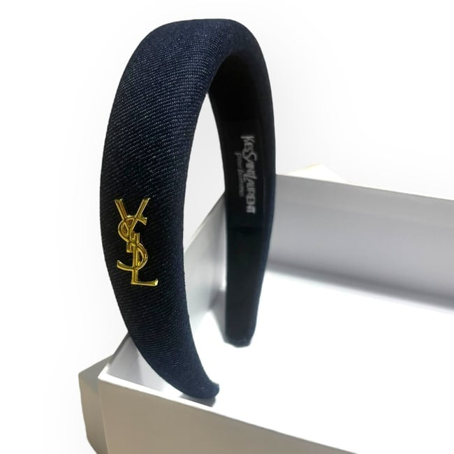 Dark Blue Denim & Gold Logo Headband | Beaute