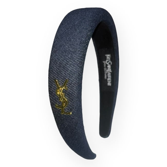 Dark Blue Denim & Gold Logo Headband | Beaute