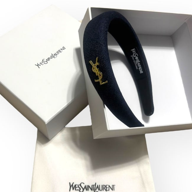 Dark Blue Denim & Gold Logo Headband | Beaute