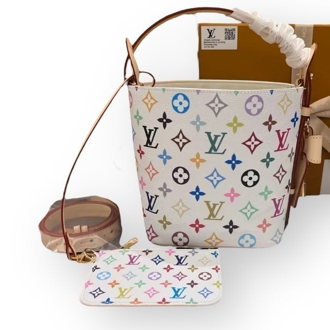 White Monogram Bucket Bag, Pouch, Lock | VIP/GWP