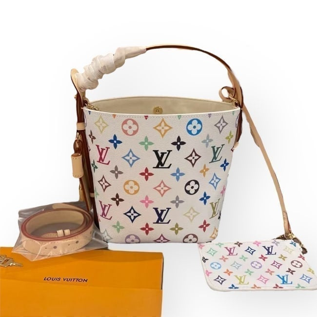 White Monogram Bucket Bag, Pouch, Lock | VIP/GWP