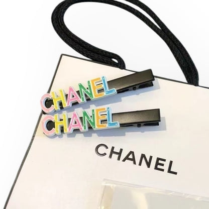 2Pc Black Multi Logo Hair Clips | Beaute