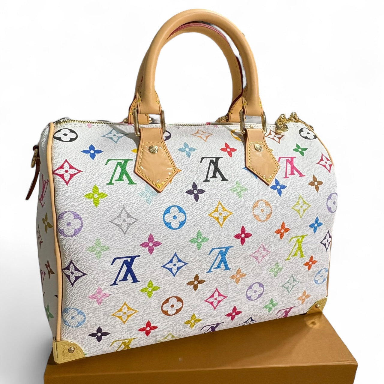 White Multi Monogram Speedy 25 Strap, w/ Box | VIP/GWP