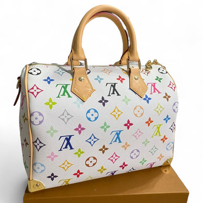 White Multi Monogram Speedy 25 Strap, w/ Box | VIP/GWP