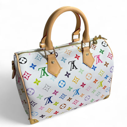 White Multi Monogram Speedy 25 Strap, w/ Box | VIP/GWP