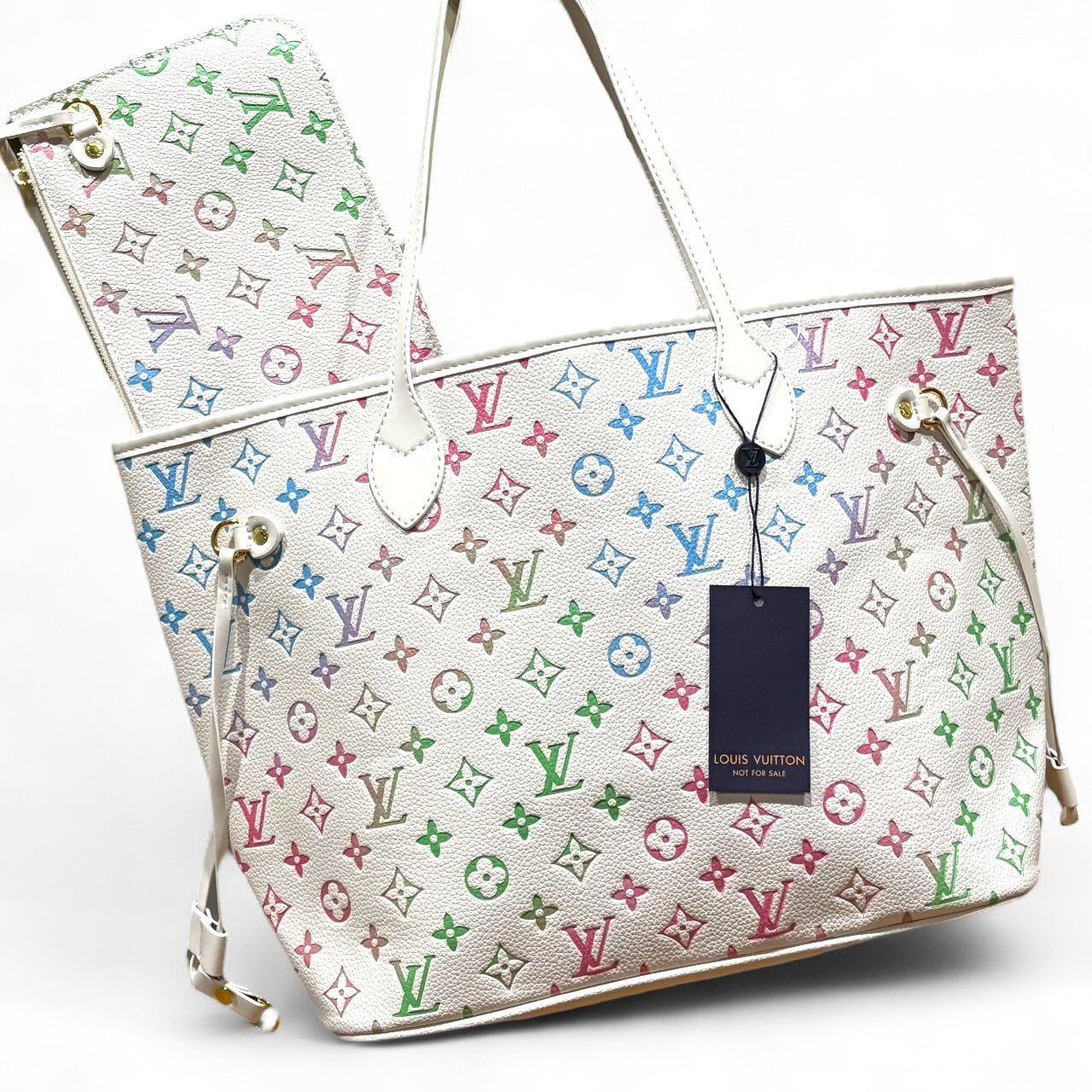 White Gradient Neverfull MM Tote & Removable Pouch | VIP/GWP