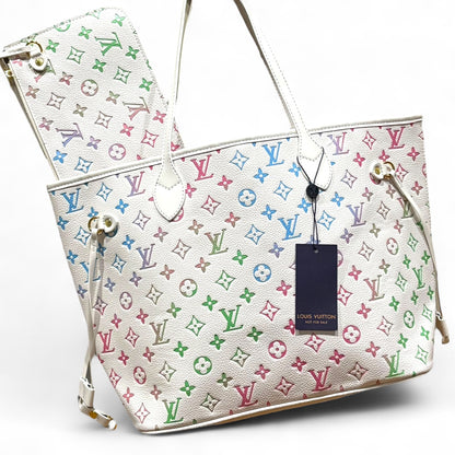 White Gradient Neverfull MM Tote & Removable Pouch | VIP/GWP