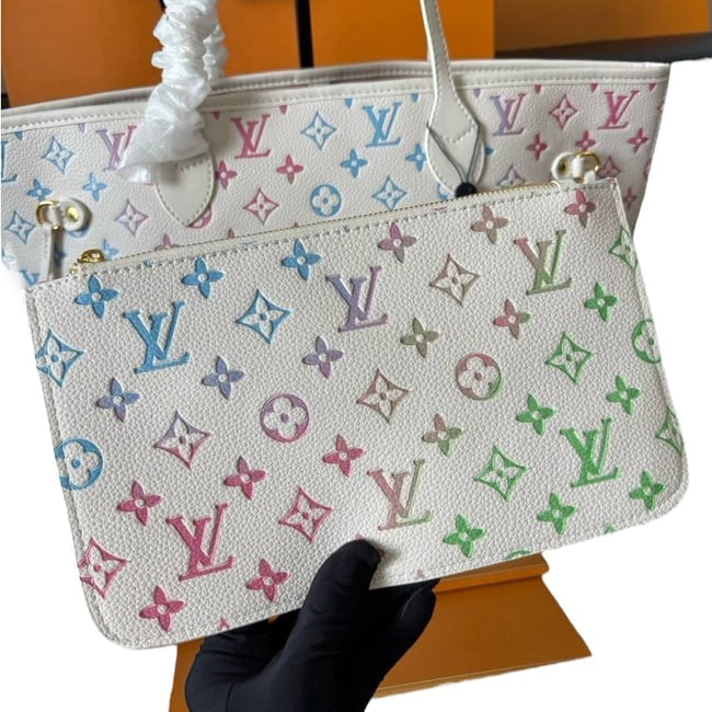 White Gradient Neverfull MM Tote & Removable Pouch | VIP/GWP