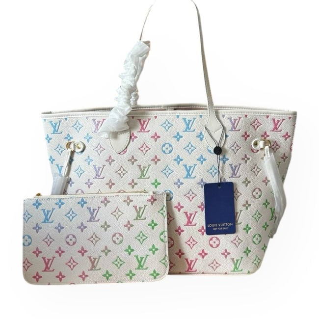White Gradient Neverfull MM Tote & Removable Pouch | VIP/GWP