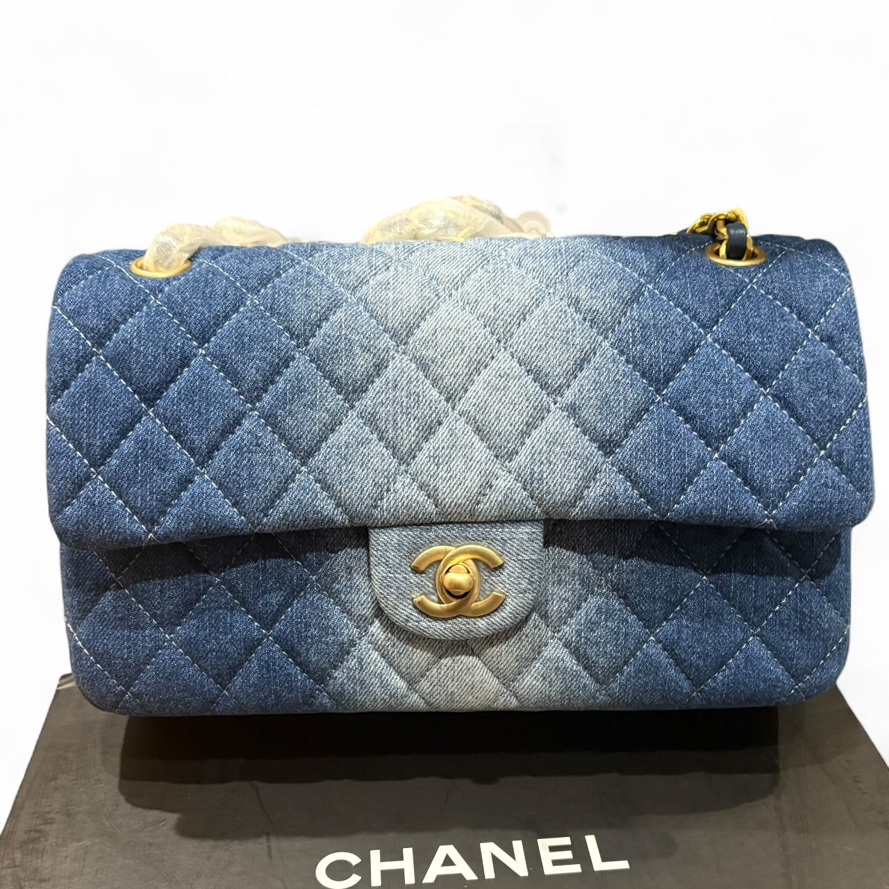 2 Toned Denim Gold Quilted Double Flap Bag | VIP/GWP