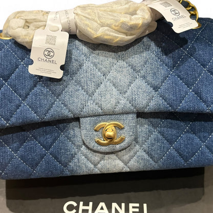 2 Toned Denim Gold Quilted Double Flap Bag | VIP/GWP