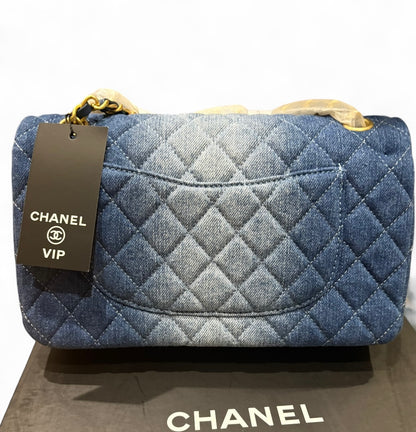2 Toned Denim Gold Quilted Double Flap Bag | VIP/GWP
