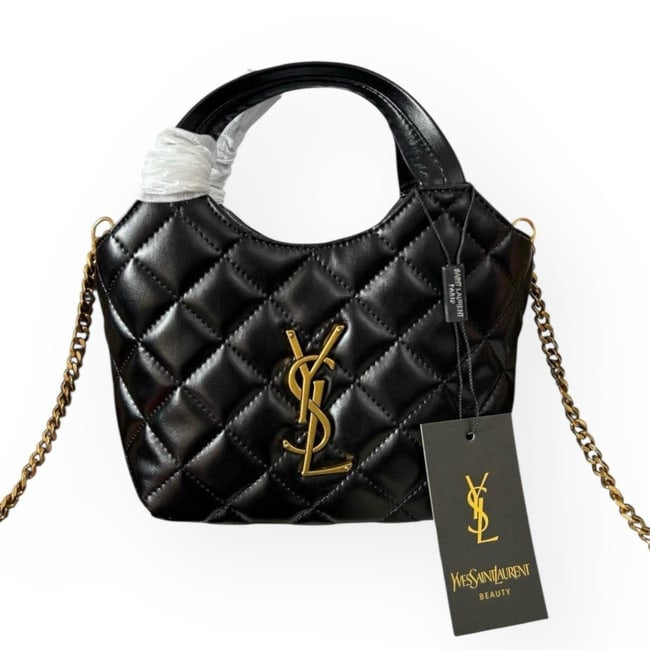 Quilted Black Gold Mini Shopping Bag w/ Box | VIP/GWP
