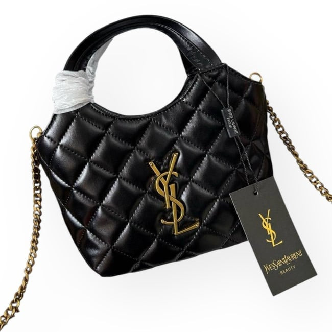 Quilted Black Gold Mini Shopping Bag w/ Box | VIP/GWP
