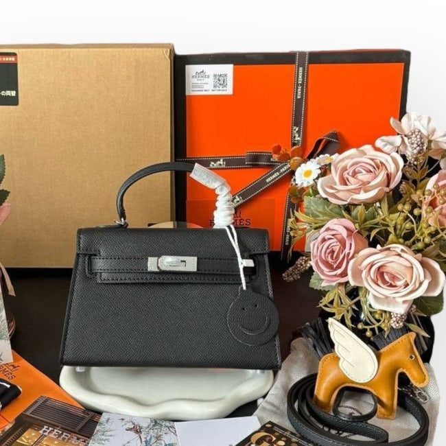 Black Silver Mini Kelly Birkin Bag w/ Box | VIP/GWP