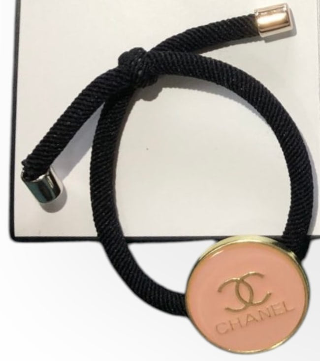 Coral Pink Gold CC Logo Round Hair Tie | Beaute