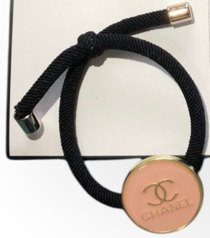 Coral Pink Gold CC Logo Round Hair Tie | Beaute