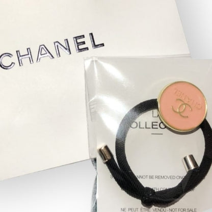 Coral Pink Gold CC Logo Round Hair Tie | Beaute