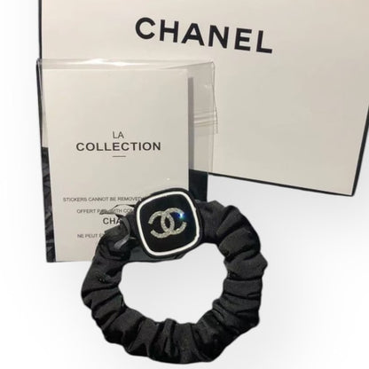 Black Rhinestone Logo Square Scrunchy | Beaute