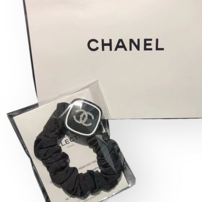 Black Rhinestone Logo Square Scrunchy | Beaute