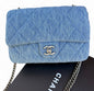 Denim Silver Quilted Floral Print Classic Classic Flap Bag | VIP/GWP