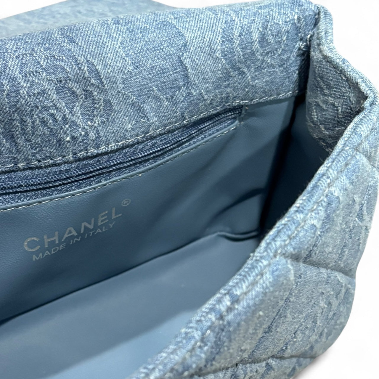 Denim Silver Quilted Floral Print Classic Classic Flap Bag | VIP/GWP