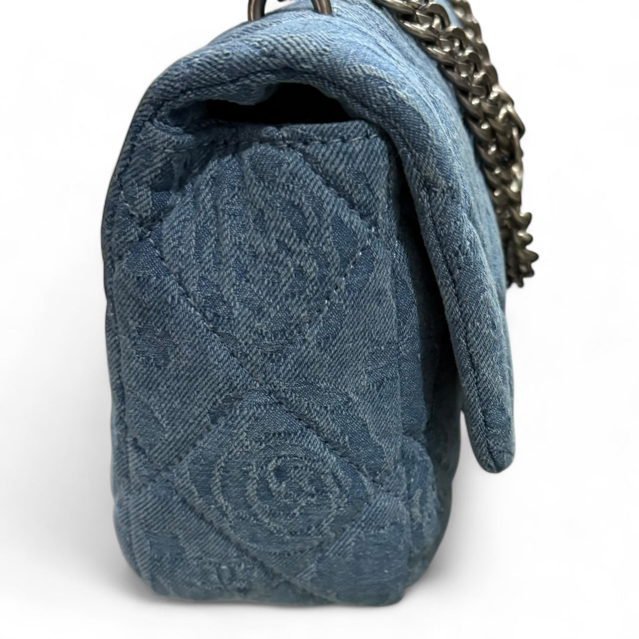 Denim Silver Quilted Floral Print Classic Classic Flap Bag | VIP/GWP