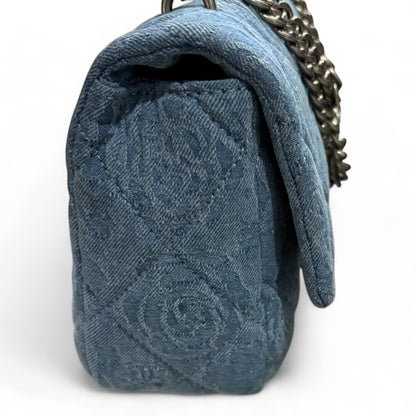 Denim Silver Quilted Floral Print Classic Classic Flap Bag | VIP/GWP