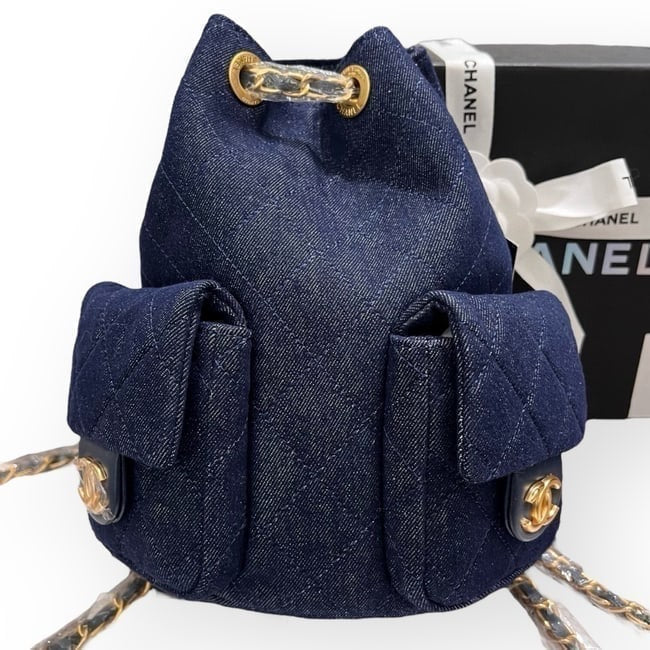 Quilted Dark Denim Gold Side Pockets BB Bag | VIP/GWP
