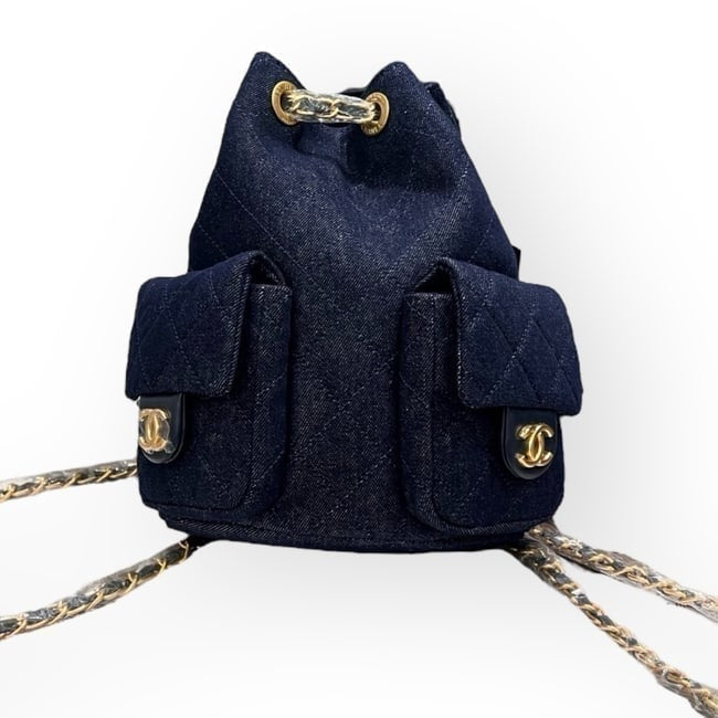 Quilted Dark Denim Gold Side Pockets BB Bag | VIP/GWP