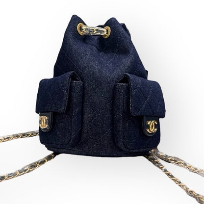 Quilted Dark Denim Gold Side Pockets BB Bag | VIP/GWP