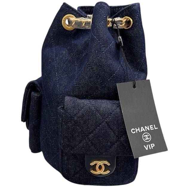 Quilted Dark Denim Gold Side Pockets BB Bag | VIP/GWP