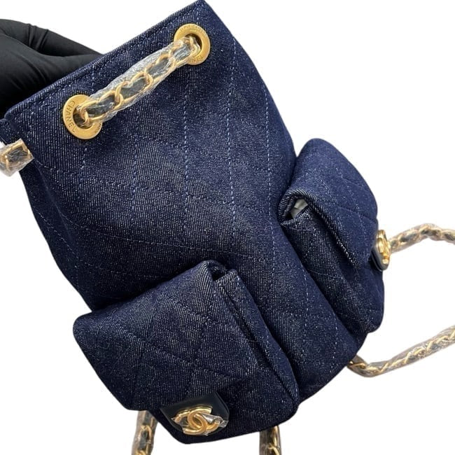 Quilted Dark Denim Gold Side Pockets BB Bag | VIP/GWP