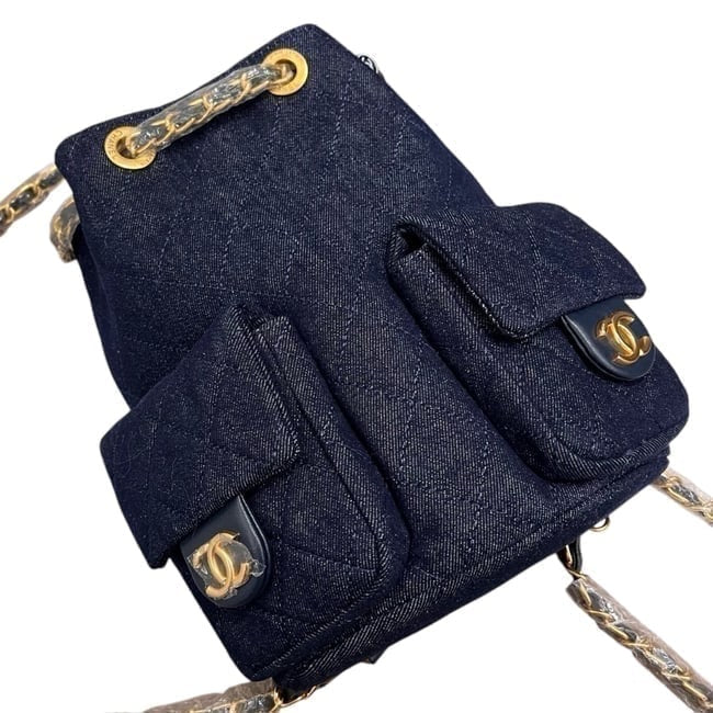 Quilted Dark Denim Gold Side Pockets BB Bag | VIP/GWP