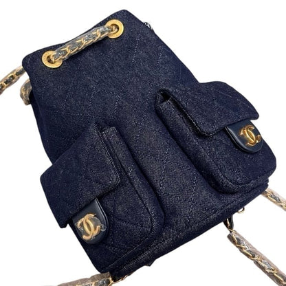 Quilted Dark Denim Gold Side Pockets BB Bag | VIP/GWP