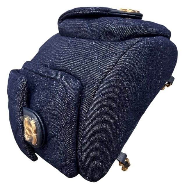 Quilted Dark Denim Gold Side Pockets BB Bag | VIP/GWP