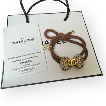 Rhinestone Gold CC Hair Bow Shaped Hair Tie | Beaute