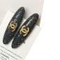 2Pc Black Rhinestone Gold CC Long Oval Hair Clips | Beaute
