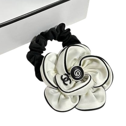 White & Black Camelia Scrunchy w/ Gift Bag | Beaute