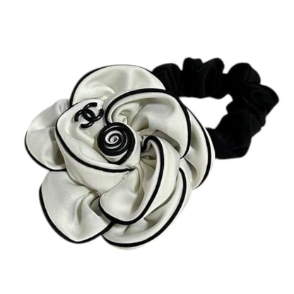 White & Black Camelia Scrunchy w/ Gift Bag | Beaute
