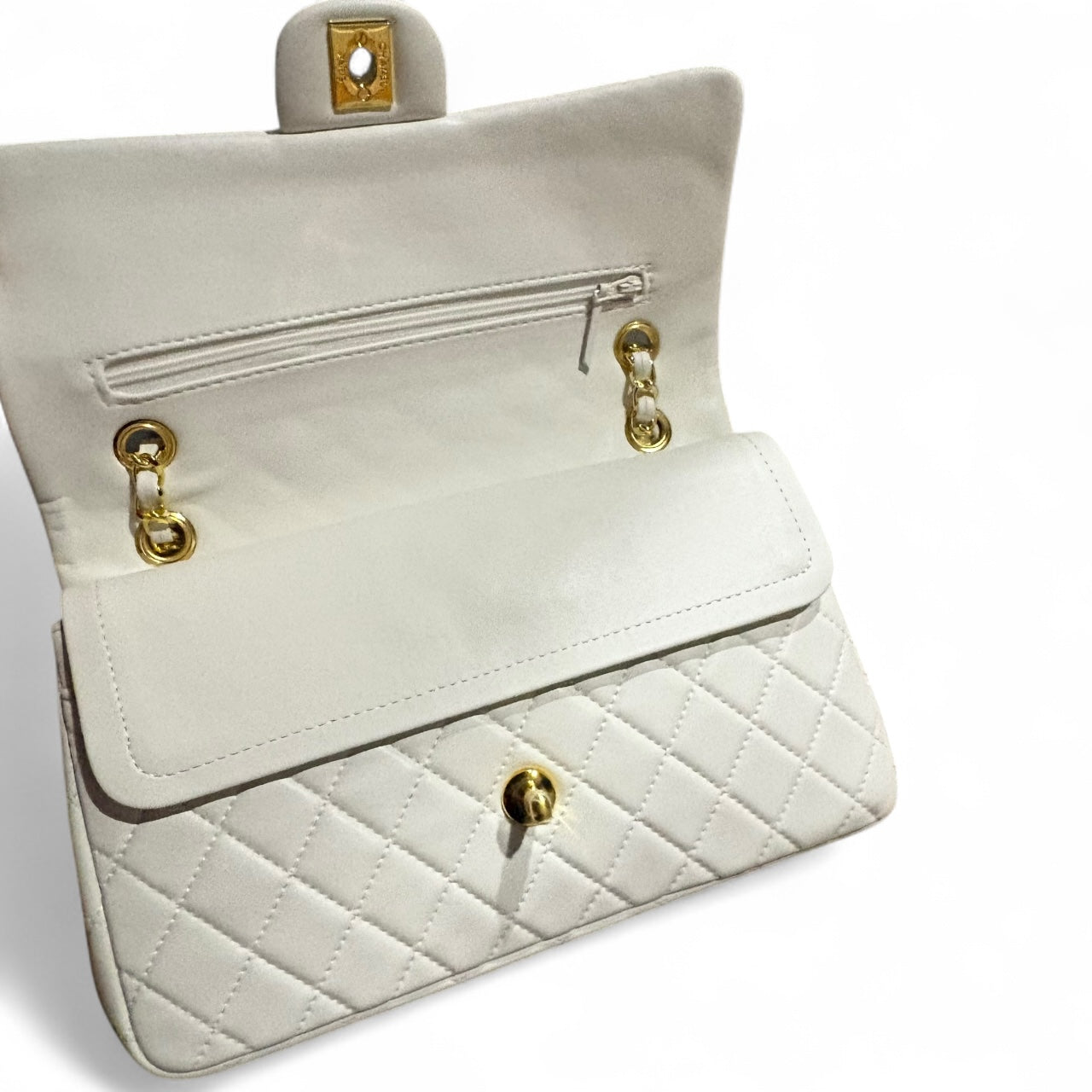 Double Flap Beige Gold Bag w/ Box | VIP/GWP