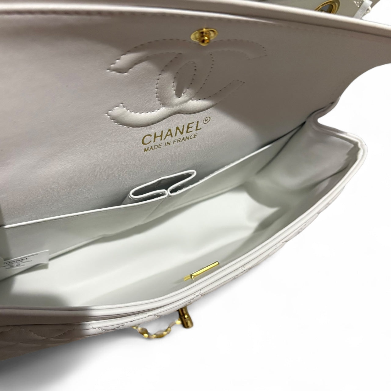 Double Flap Beige Gold Bag w/ Box | VIP/GWP